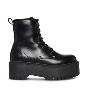 Steve Madden Bettyy 2.0 Faux Leather All-Black Combat Chunky Ankle Boot Size 8